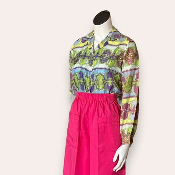 Vtg  polyester button down green purple & blue sleeves size 32 - Picture 2 of 6